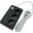 3 electrical and 6 USB sockets, with switch off button and 2 m durable cable,  10A, 250V.