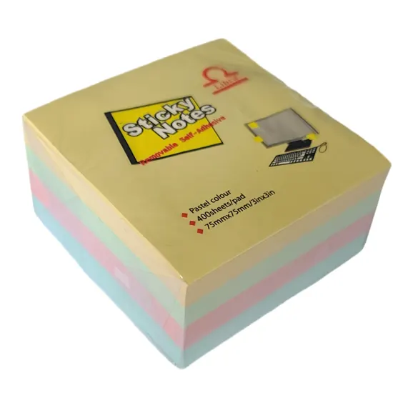 Sticky Notes, 76mm x 76mm, 400 pages, 4 pastel colors.