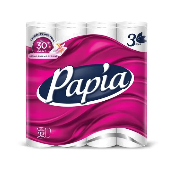 Toilet paper, 3 ply, 16.8 m per roll.