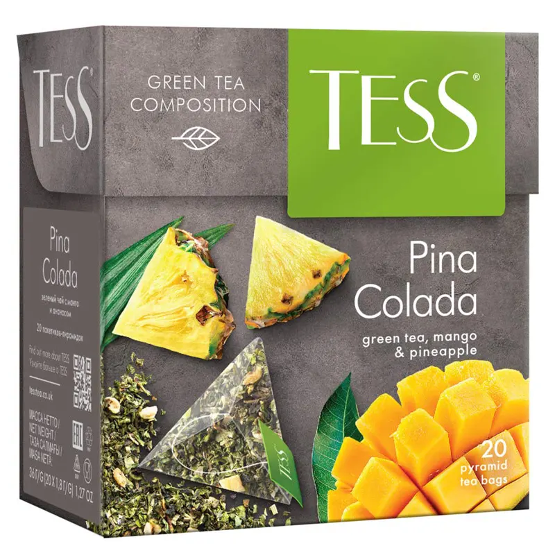 Tess Tea in pyramid bags. 20 bags per pack