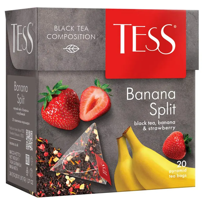 Tess Tea in pyramid bags. 20 bags per pack