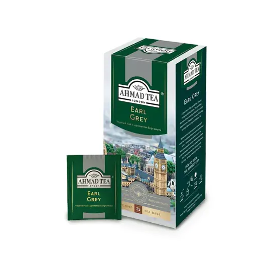 Ahmad Earl Grey in tea bags. 25 bags per box.