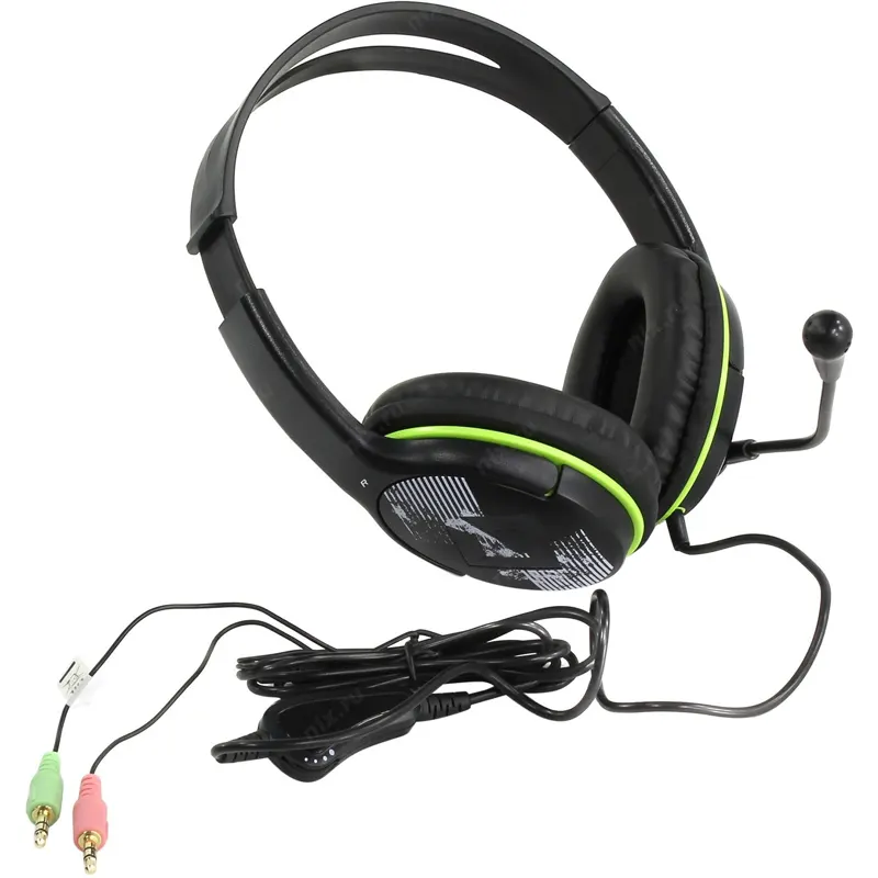 Наушник с микрофоном, регулятором громкости, Genius HS-400A, длина шнура 1,8м. Соеденяется с системным блоком двумя 3,5мм-им кабелями