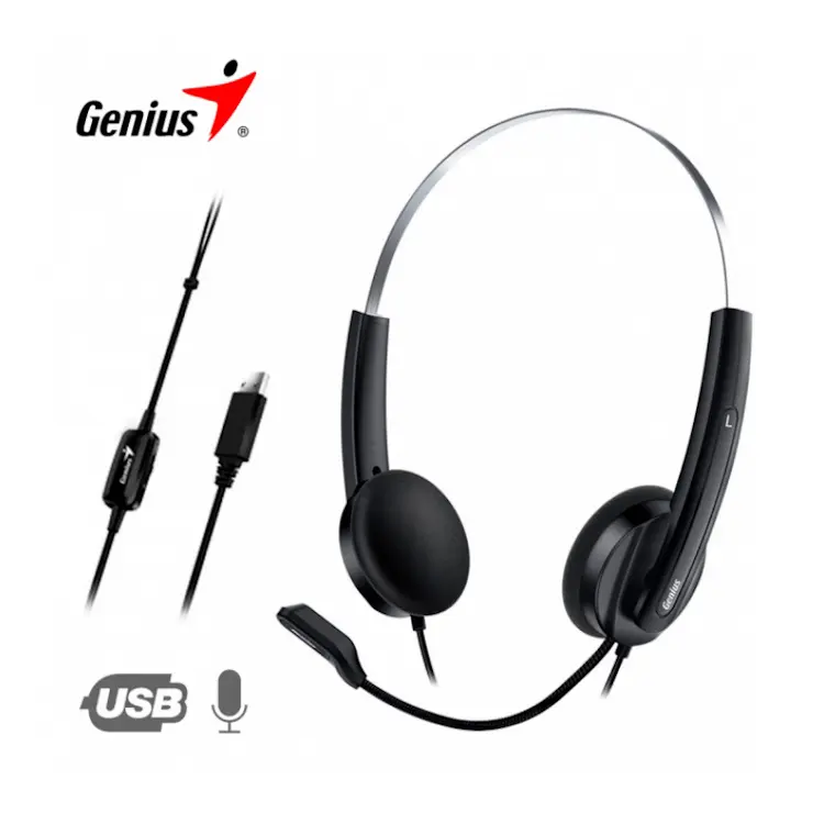 Headphone with microphone, wired GENIUS HS-220U BLACK USB