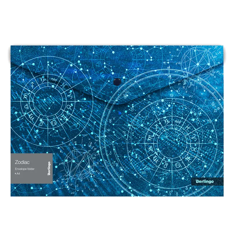Folder-envelope on the button "Zodiac" A4, 180 microns, with a pattern, glitter effect