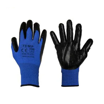 Gloves made of synthetic thread, nitrile coated, pair weight 58 gr. (blue with black coating)