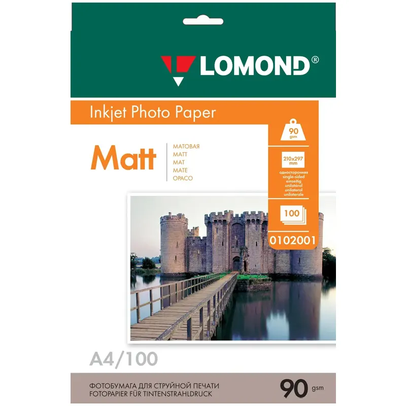 Ֆոտոթուղթ Անփայլ, A4 ֆորմատ, 90 գր, 100 թերթ, Lomond 0102001