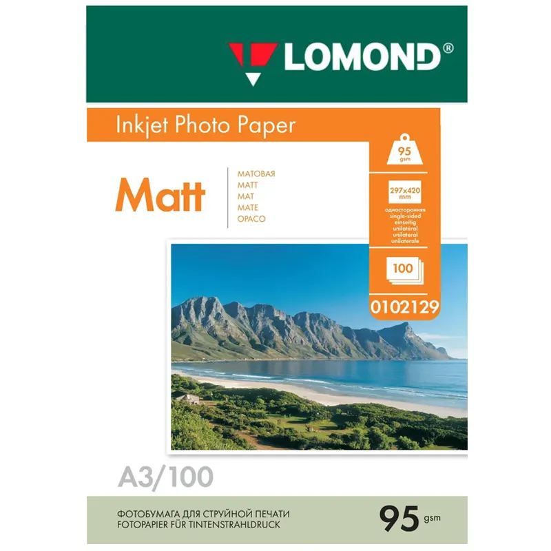 Фотобумага Матовая, формат А3, 95 гр., 100 листов, Lomond 0102129
