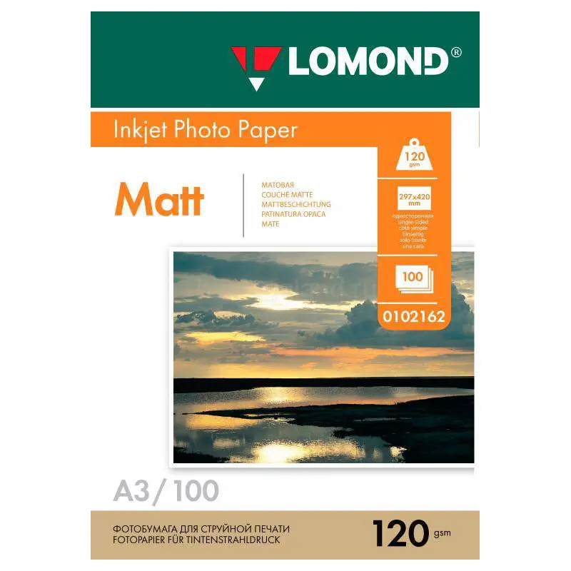 Ֆոտոթուղթ Անփայլ, A3 ֆորմատ, 120 գր, 100 թերթ, Lomond 0102162