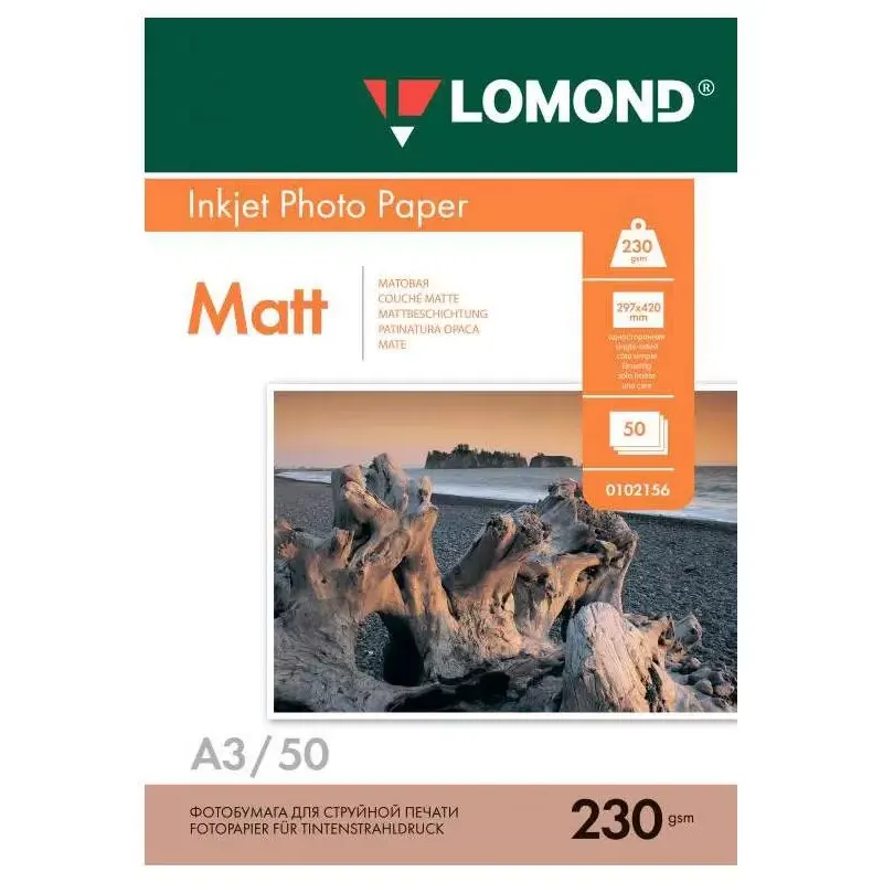 Фотобумага Матовая, формат А3, 230 гр., 50 листов, Lomond 0102156