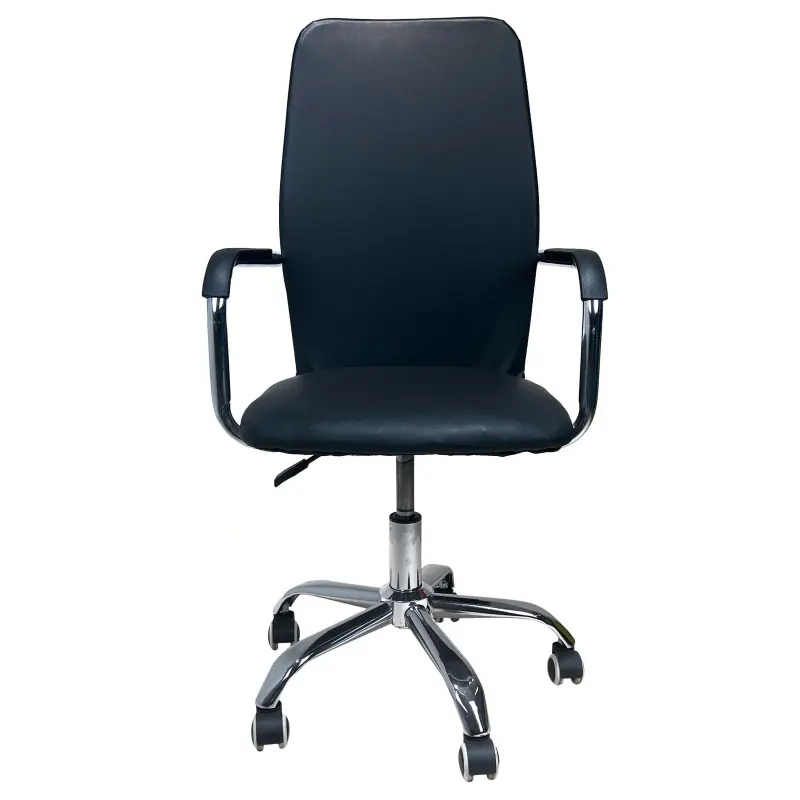 Office chair with adjustable mechanism. Metal legs and wings. The seat and backrest made of high-quality leather substitute.