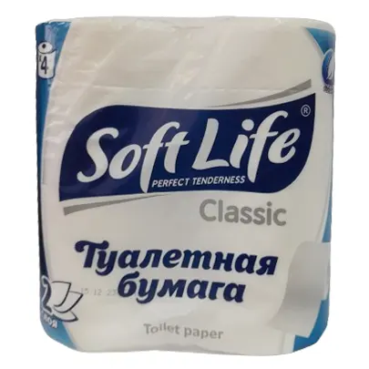 Toilet paper, 4 rolls, 2 ply, 9.5*12.5 cm sheet size.