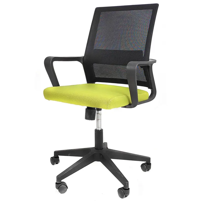 Office chair, rising, falling, adjustable mechanism. Legs - plastic, wings - plastic. The seat and back are made of mesh fabric