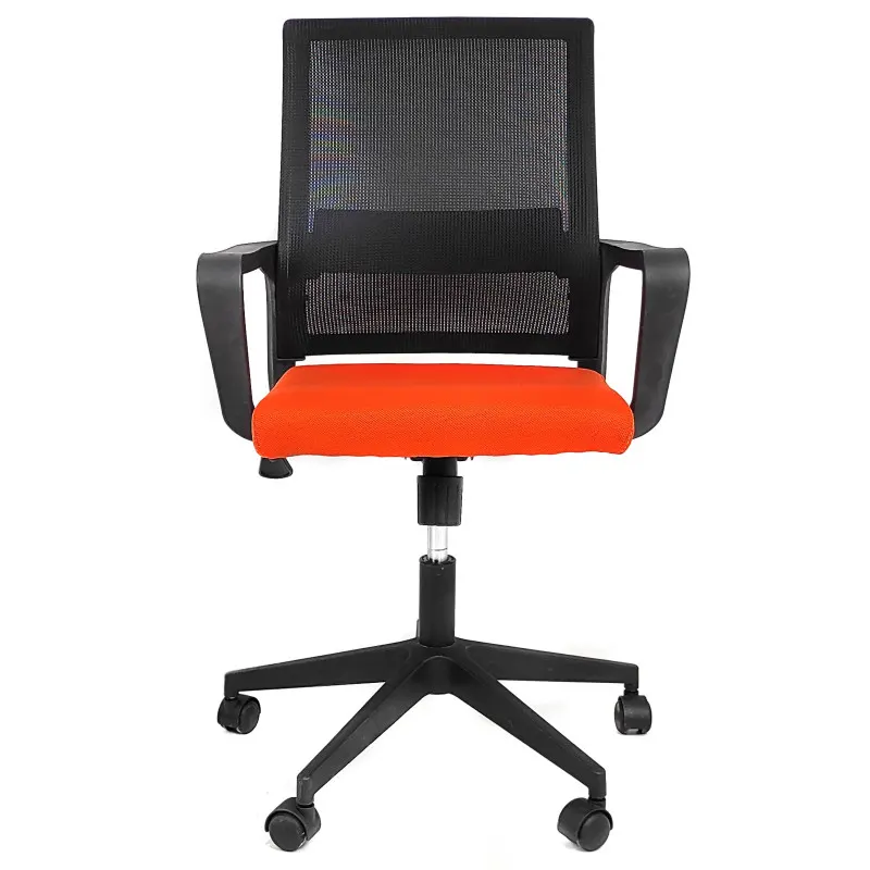 Office chair, rising, falling, adjustable mechanism. Legs - plastic, wings - plastic. The seat and back are made of mesh fabric