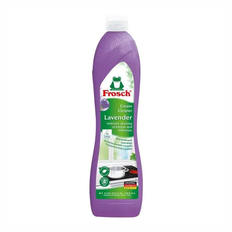 Scouring Cream Frosch, 500ml. Optimally dissolves all types of dirt in the kitchen and bathroom. • Ideal for ceramic, enamel, stainless steel, and glass surfaces, as well as electric and glass ceramic cooking surfaces