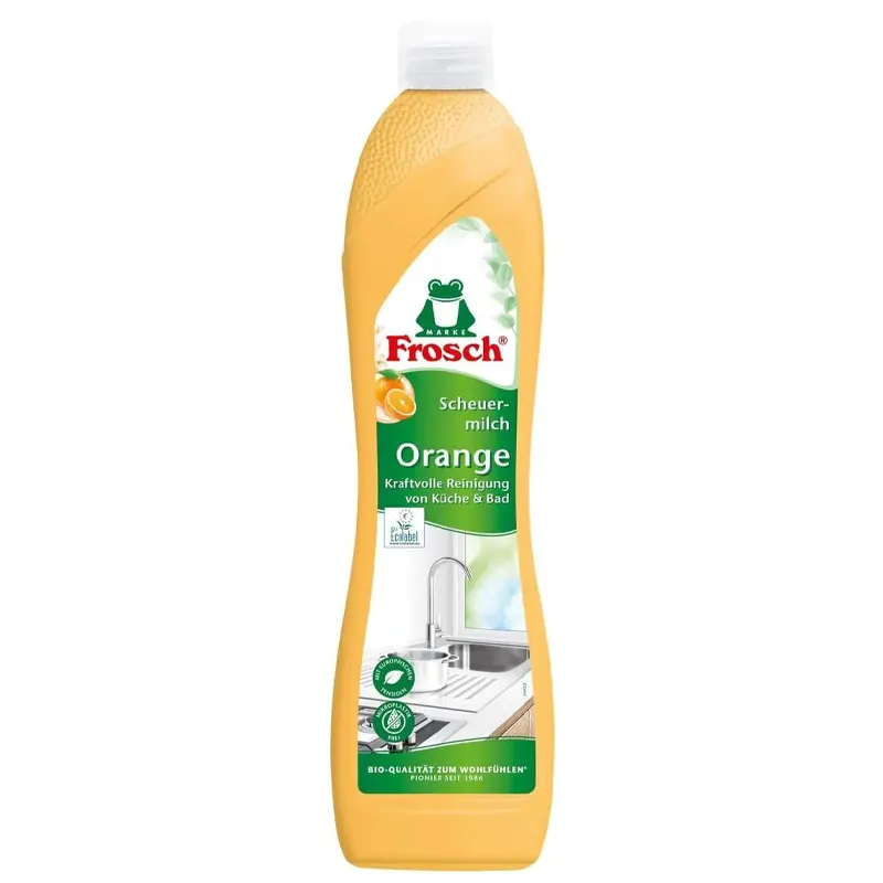 Scouring Cream Frosch, 500ml. Optimally dissolves all types of dirt in the kitchen and bathroom. • Ideal for ceramic, enamel, stainless steel, and glass surfaces, as well as electric and glass ceramic cooking surfaces