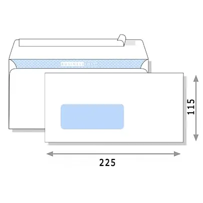 Envelope with transparent window, white, peel & seal, 115 x 225mm (A4 paper folded 3 times).