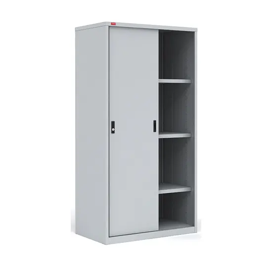 Metal filing cabinet SHAM-11.K, 3 shelves, 1 mortise lock, 1860*950*450 sm, H*W*D, weight 56 kg. Shelf load 60 kg. Delivery within 3 business days.