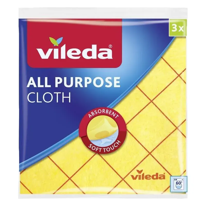 All Purpose Cloth Vileda, 3 pcs. Dry usage for dusting, damp for cleaning and drying.