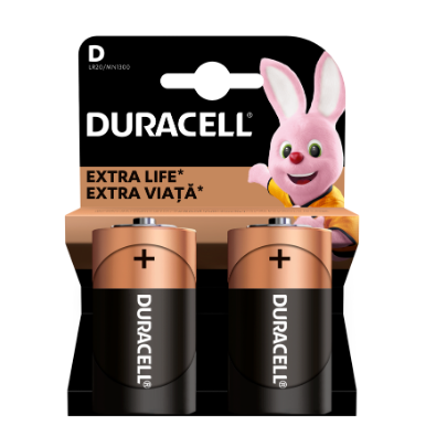 Batteries Alkaline, heavy duty,D, 1.5 V, R20, 2 pcs
