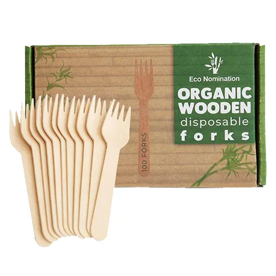 Organic, wooden fork, disposable, 100 pieces