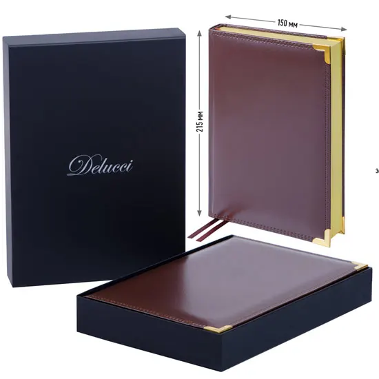 Օրատետր առանց թվագրության, A5, 160 թերթ, Delucci, հարթ կաշի, եզրերի ոսկեգույն ծածկույթով