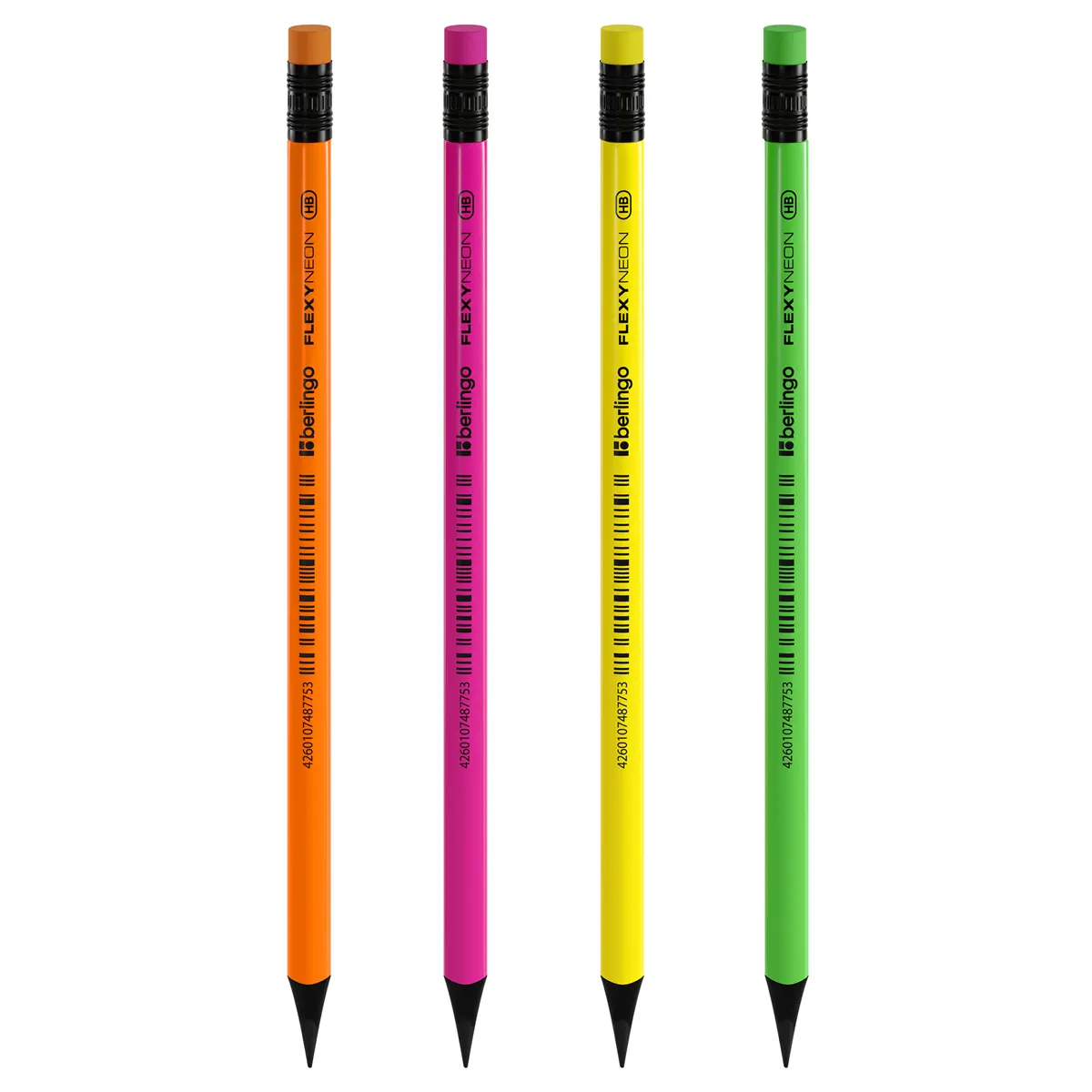 Pencil "Flexy Neon" HB, sharpened., plastic, case of different colors, with eraser.