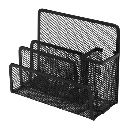 Գրենական պիտույքների տակդիր մետաղական սև, 4 բաժին՝  նշումների թերթիկներ, գրիչների և զանազան մանրուքների համար