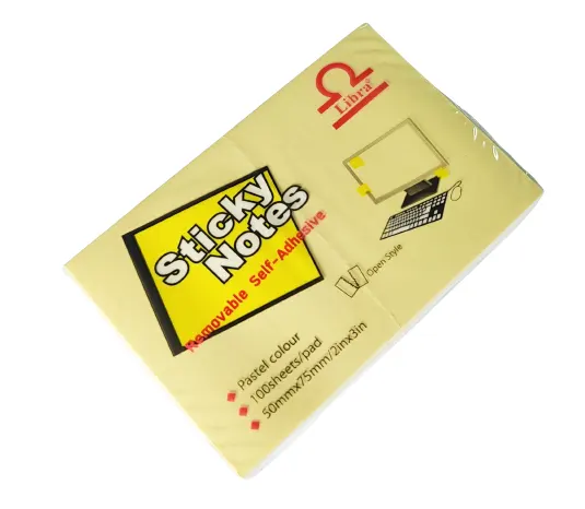 Sticky Notes, 51 x 76mm, 100 pages, yellow.