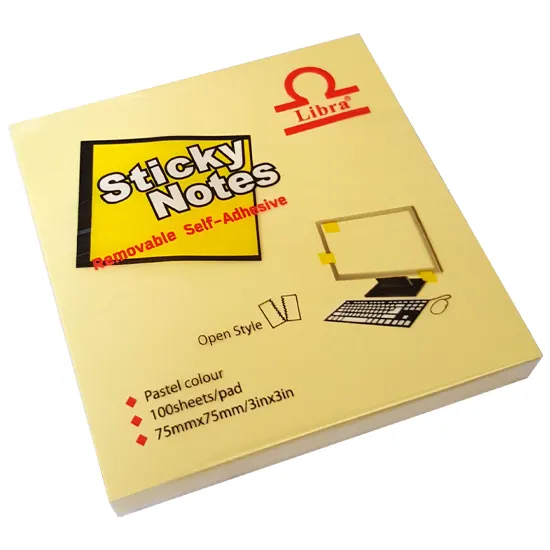 Sticky Notes, 76 x 76mm, 100 pages, yellow.