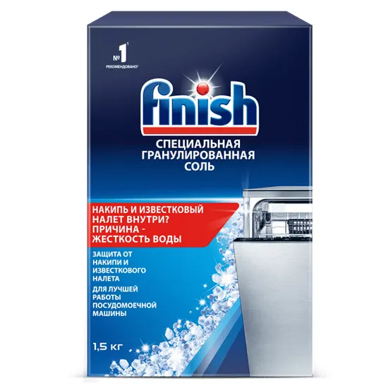 Special granular salt for dishwashers. Scale and plaque protection