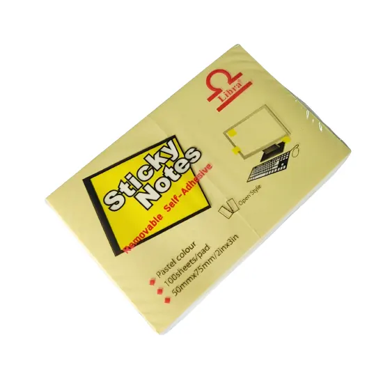 Sticky Notes, 76 x 102mm, 100 pages, yellow.