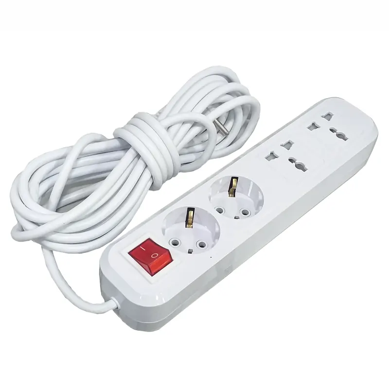 4 outlets indoor extension cord, (2 adapted to the American standard, 2 adapted to the European standard) with common switch, durable 5-meter cable, 16A, 250V