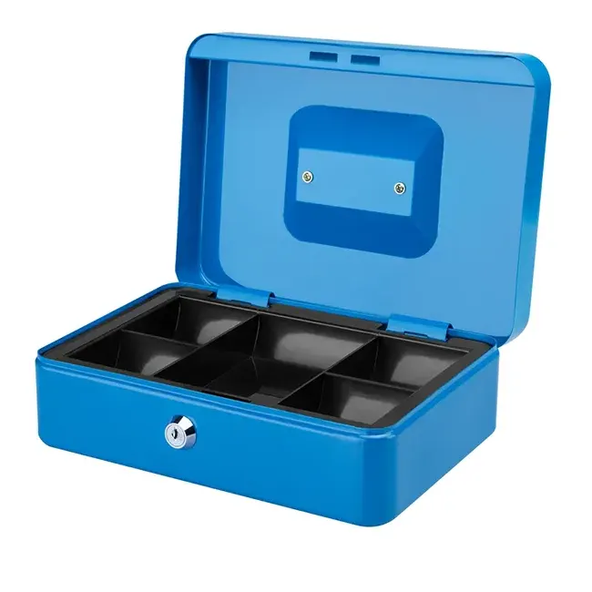 Cash box, 5 divisions: 1 for paper notes, 4 for coins. Dimensions: 25*19*9cm