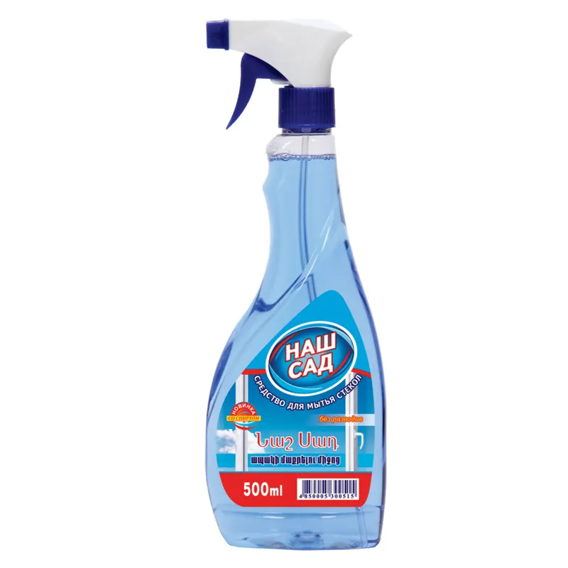 Cleaning liquid for glass surfaces, contains alcohol, with pulverizer, 500 ml.