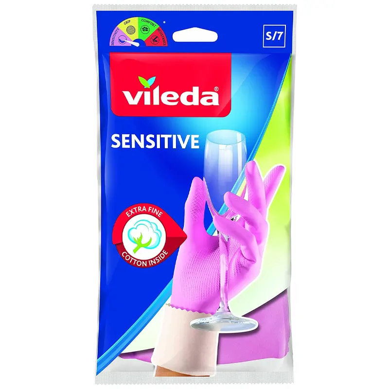 Household gloves, firm rubber with seamy surface for easy use, "Sensitive"