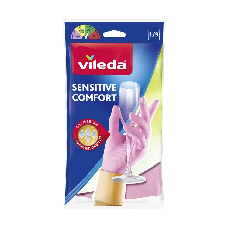 Household gloves, firm rubber with seamy surface for easy use, "Sensitive"