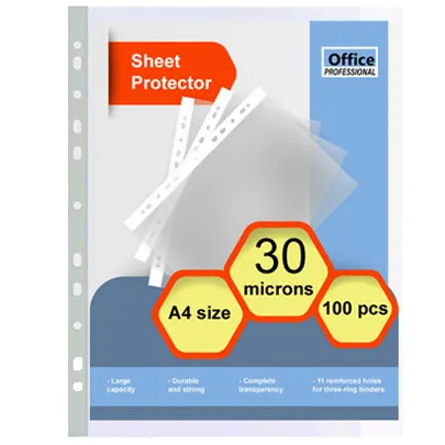 High quality sheet protectors, A4, polyethylene, 30 microns, 100 pcs in a pack. 