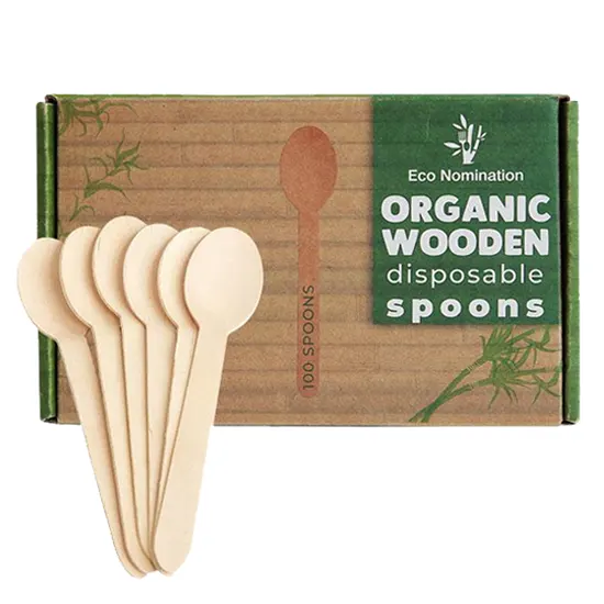 Organic, wooden table spoon, disposable, 100 pieces.