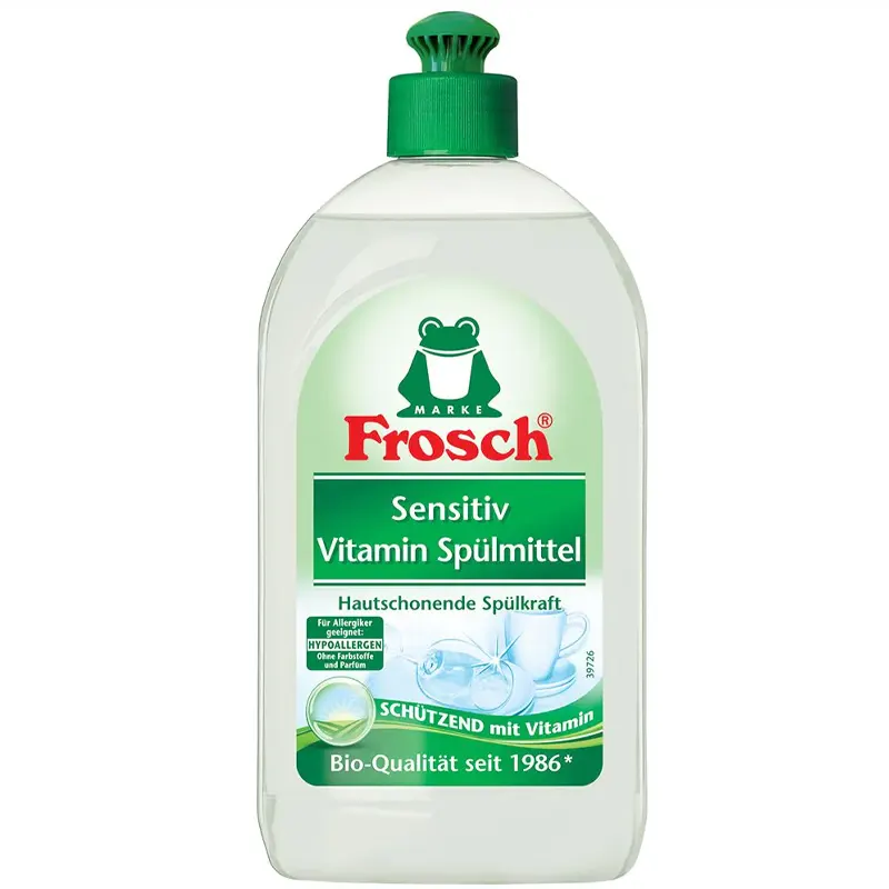 Dish washing liquid, 500 ml, for sensitive skin.