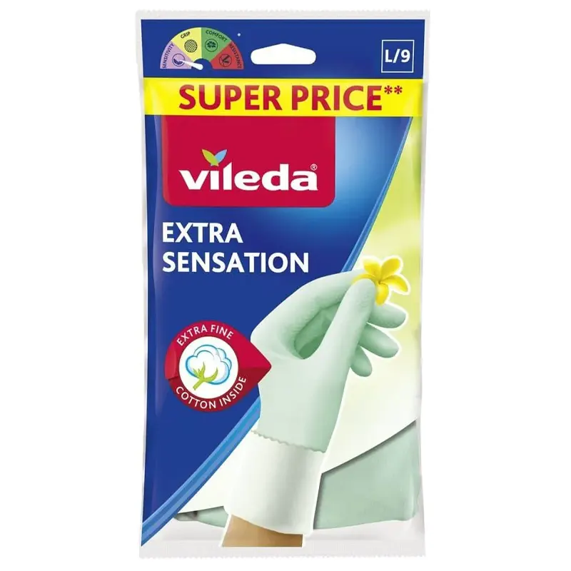 Household gloves, firm rubber with seamy surface for easy use, "Extra Sensation"