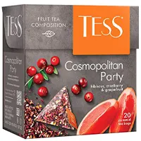 Tess Tea in pyramid bags. 20 bags per pack, Cosmopolitan Party.