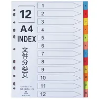 Page divider, paper, A4 format, colored, numeric,  12 sections
