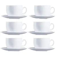 Coffee glasses with saucer, glass, color white, 6 pcs.