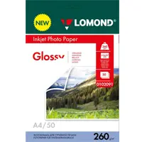 Фотобумага Глянцевая, двусторонняя, формат А4, 260 гр., 50 листов, Lomond 0102091