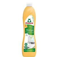 Scouring Cream Frosch, 500ml. Optimally dissolves all types of dirt in the kitchen and bathroom. • Ideal for ceramic, enamel, stainless steel, and glass surfaces, as well as electric and glass ceramic cooking surfaces, orange