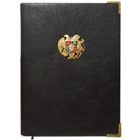 Notebook with coat of arms, A5 hard cover, 72 pages, checked, black.