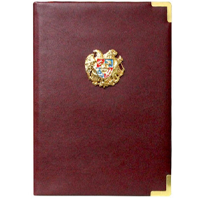 Notebook with coat of arms, A5 hard cover, 72 pages, checked, brown․