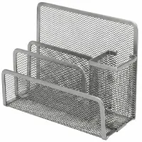 Металическая настольная поставка, 4 подразделения: для записных бумаг, для ручек, для мелочей, серебристого цвета