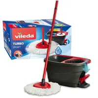 Vileda TURBO SMART floor cleaning system. Reach under furniture. Machine washable mop head. Easy to use.